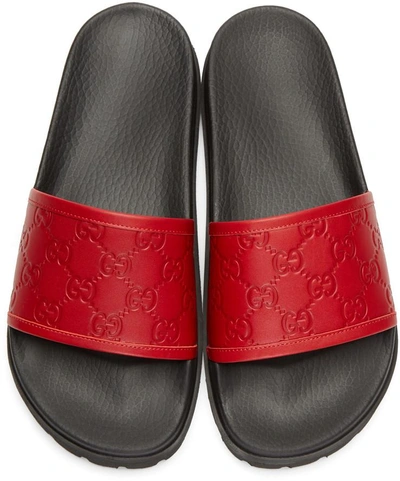Shop Gucci Red Pursuit Trek Slide Sandals In 6433 Red