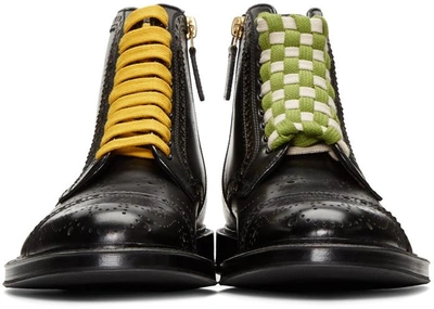 Crab Multicolour Laced Brogue Boots In Black