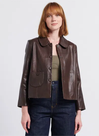 Bash Long-sleeved Leather Jacket In Brown
