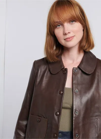 Bash Long-sleeved Leather Jacket In Brown