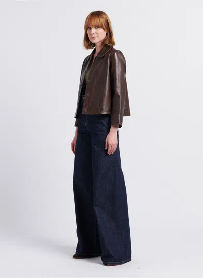 Bash Long-sleeved Leather Jacket In Brown