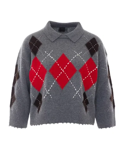 Pinko Argyle-pattern Collared Sweater In Multi
