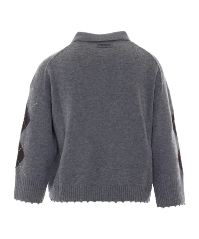 Pinko Argyle-pattern Collared Sweater In Multi