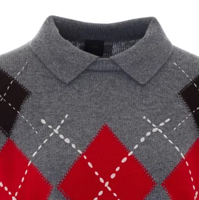 Pinko Argyle-pattern Collared Sweater In Multi