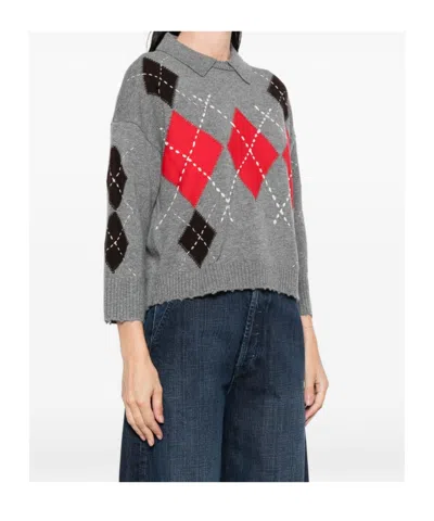 Pinko Argyle-pattern Collared Sweater In Multi