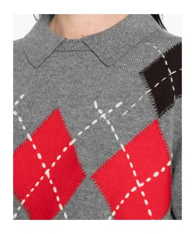 Pinko Argyle-pattern Collared Sweater In Multi