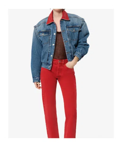 Isabel Marant Devyn Denim Jacket With Leather Collar In Multi