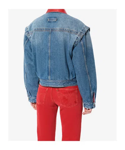 Isabel Marant Devyn Denim Jacket With Leather Collar In Multi