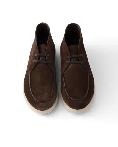 Prada Suede Chukka Boots In Brown