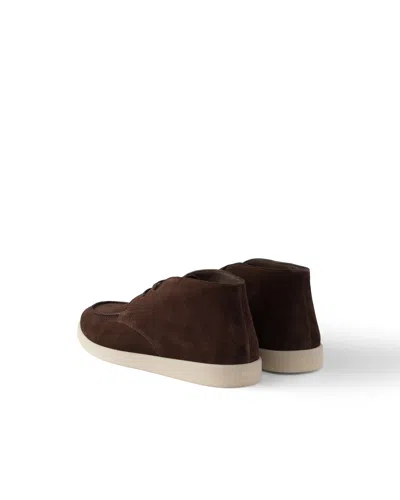 Prada Suede Chukka Boots In Brown