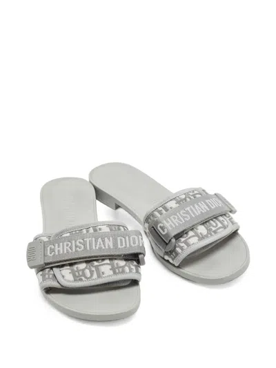 Pre-owned Dior Evolution Oblique Slides In Grey
