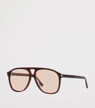 Saint Laurent Tortoiseshell Sl 596 Dune Rectangular Sunglasses In Brown