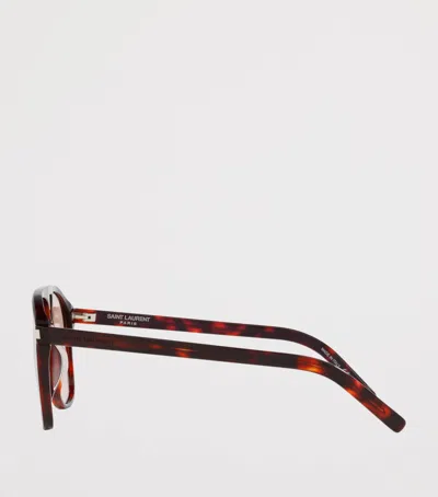 Saint Laurent Tortoiseshell Sl 596 Dune Rectangular Sunglasses In Brown