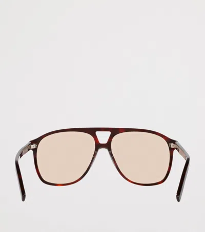 Saint Laurent Tortoiseshell Sl 596 Dune Rectangular Sunglasses In Brown