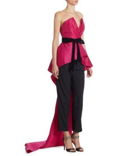 Shop Monique Lhuillier Orchid Silk Peplum Top