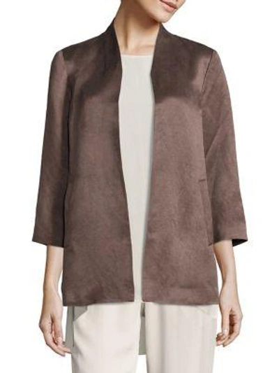 Shop Eileen Fisher Organic Linen & Silk Satin Jacket In Cobblestone