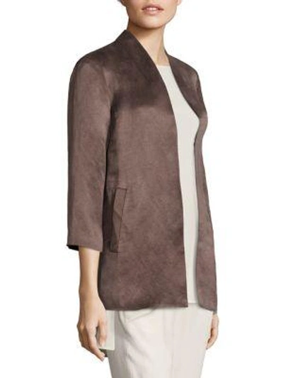 Shop Eileen Fisher Organic Linen & Silk Satin Jacket In Cobblestone