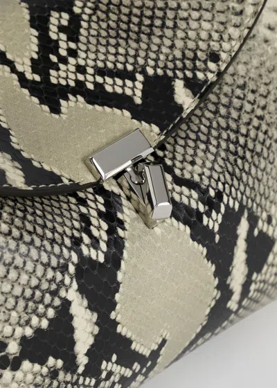 Totême T-lock Python-embossed Clutch Black/ecru In Black/ecru