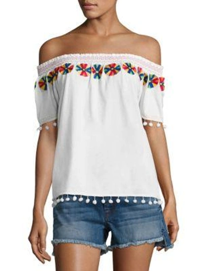 Shop Christophe Sauvat Collection Smoke Embroidered Cotton Top In White