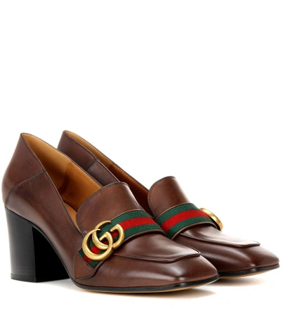 Gucci Leather Mid-heel Loafer In Brown