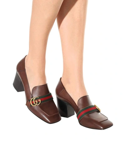 Shop Gucci Leather Loafer Pumps In Brown