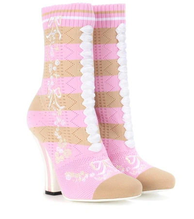 Fendi Stretch-knit Ankle Boots In Pink & Purple