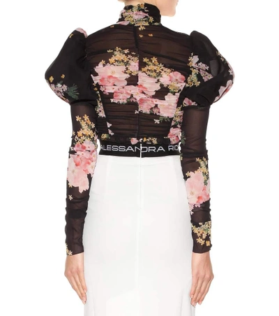 Shop Alessandra Rich Floral-printed Silk Top In Black