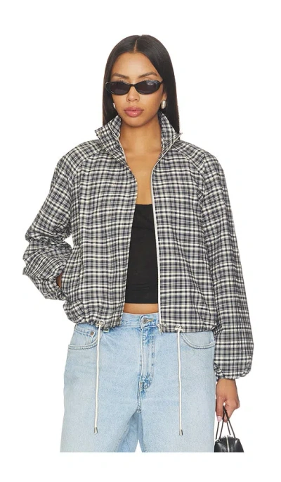 Rails Womens Blake Funnel-neck Woven Jacket Mini Check In Blue