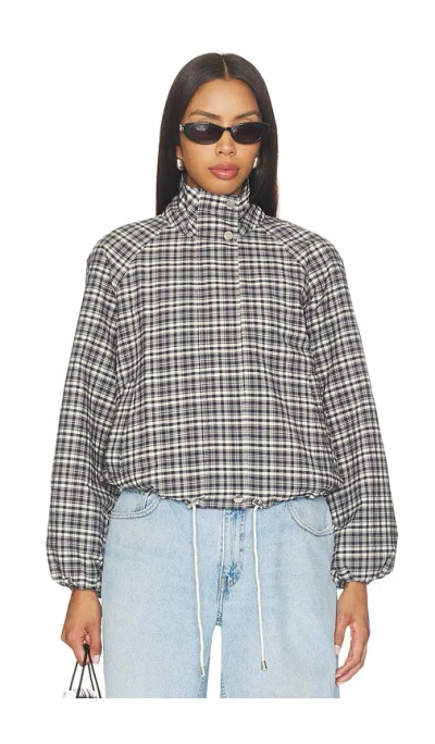 Rails Womens Blake Funnel-neck Woven Jacket Mini Check In Blue