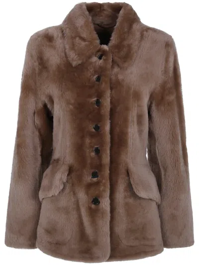 By Malene Birger Shearling Button-front Jacket In Brown