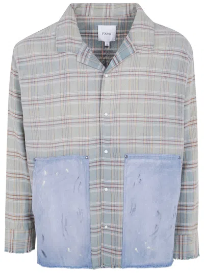Found Plaid-check Distressed-patch Shirt In Blue