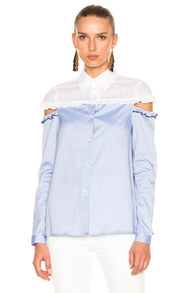 Sandy Liang Cotton Shirt With Cut-out Shoulders In Ceo Stripes