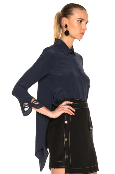 Shop Fendi Tie Back Blouse In Navy