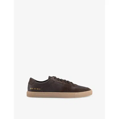 Common Projects Bball Duo Suede-trimmed Leather Sneakers In Dark Brown