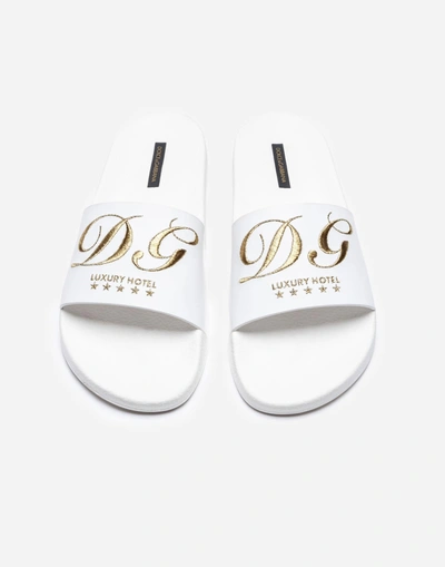Shop Dolce & Gabbana Sandals In Rubber With Embroidery In White