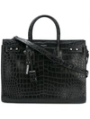 Saint Laurent Small Sac De Jour Croc Embossed Leather Tote - Black In Black