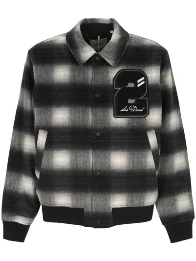 Les Deux Check-pattern Logo-patch Jacket In Black