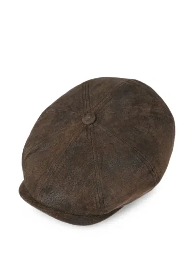 Stetson Suede Flat Cap In Brown