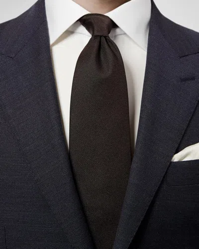 Eton Solid Textured Silk Classic Tie In Brown