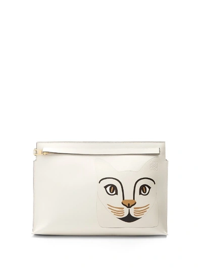 Loewe Cat T Leather Pouch In Cream