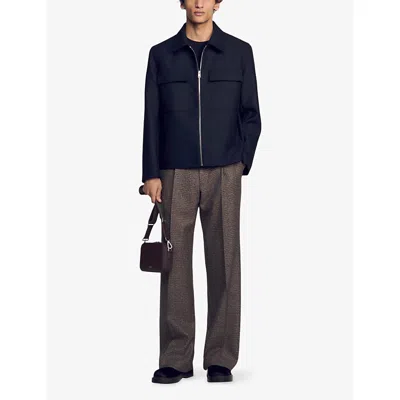 Sandro Mens  Collared Patch-pocket Wool-blend Jacket In Blue