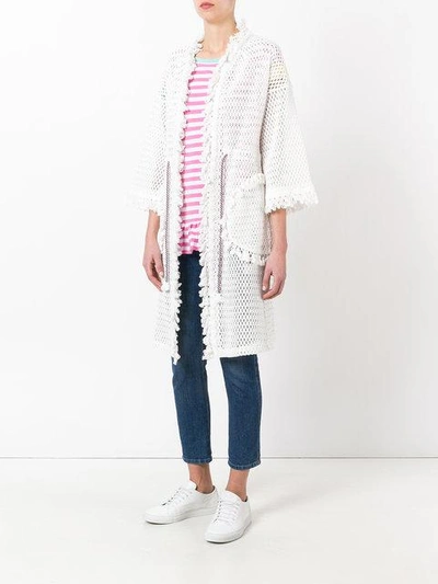 Shop Tsumori Chisato Fringed Open Knit Cardigan Coat In White