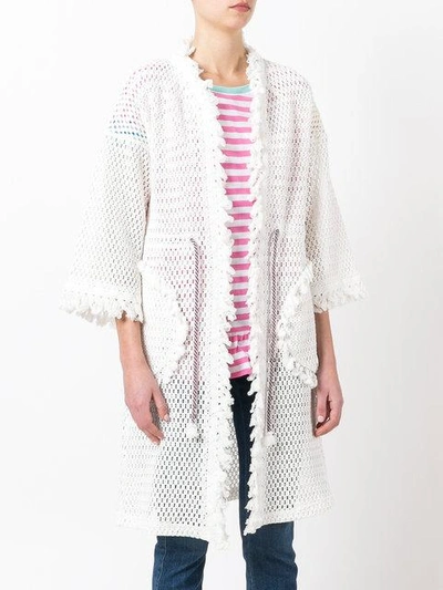Shop Tsumori Chisato Fringed Open Knit Cardigan Coat In White
