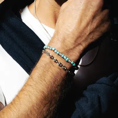 Tateossian Java Stripes Bracelet In Sky Blue Java Glass With Sterling Silver - M