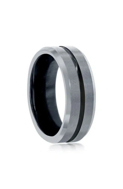 Blackjack Stripe Tungsten Ring In Gray