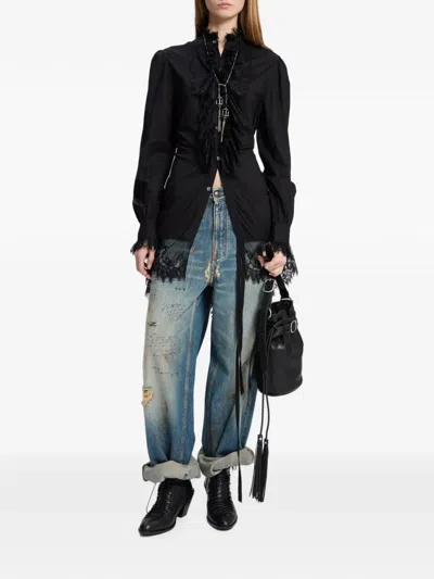 Ann Demeulemeester Distressed Script-print Jeans In Blue