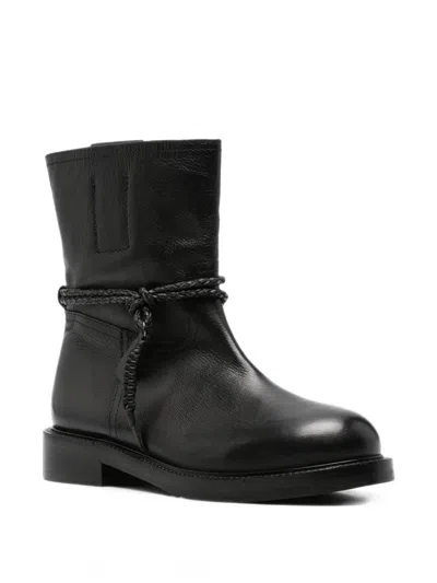 Zolfo Braided-strap Leather Boots In Black