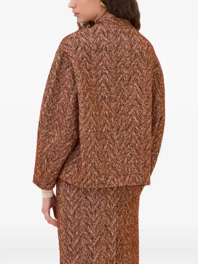 Ottod'ame Herringbone Button-up Jacket In Brown