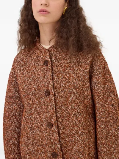 Ottod'ame Herringbone Button-up Jacket In Brown