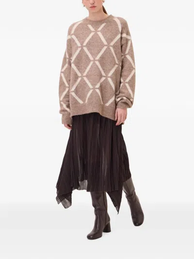 Ottod'ame Geometric-patterned Sweater In Brown